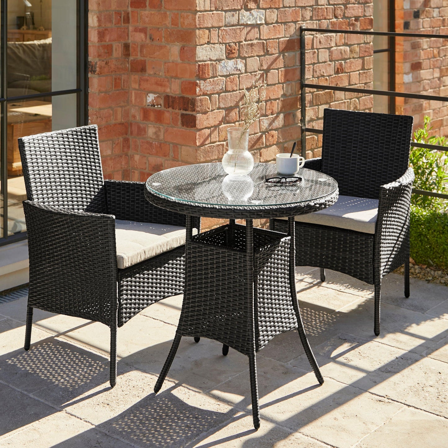 Kemble 2 Seater Rattan Bistro Dining Set in Black - Laura James