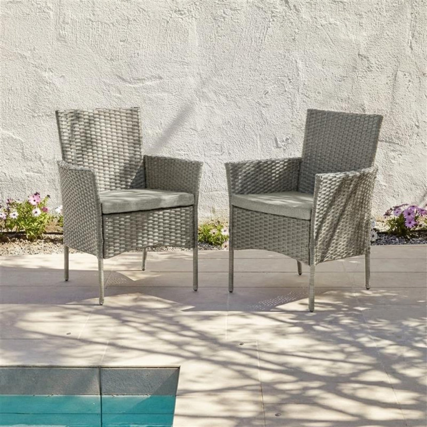 Kemble/Marston Outdoor Stackable Chairs With Cushions - Light Grey - Set of 2 - Laura James