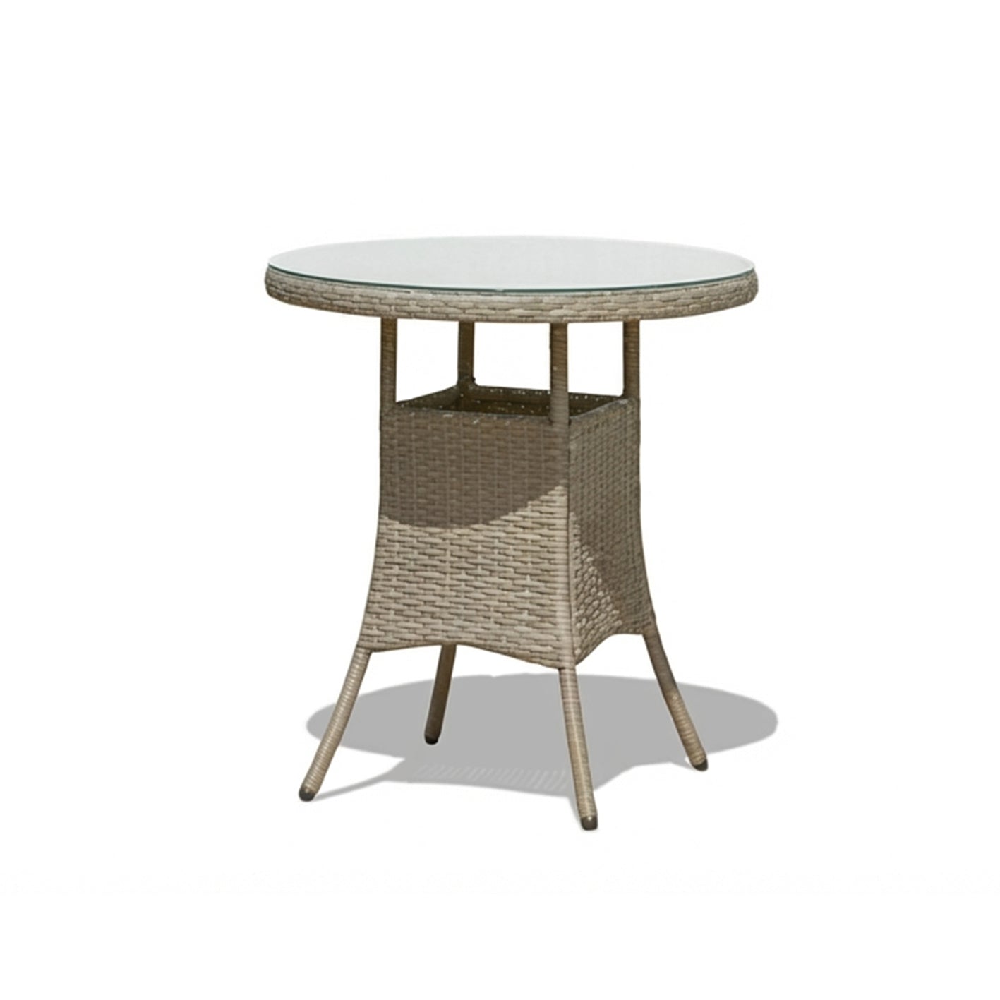 Kemble 2 Seater Round Rattan Garden Bistro Table - Light Grey with Clear Glass Top - Laura James