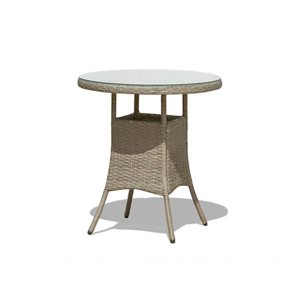 Kemble 2 Seater Round Rattan Garden Bistro Table - Light Grey with Clear Glass Top - Laura James