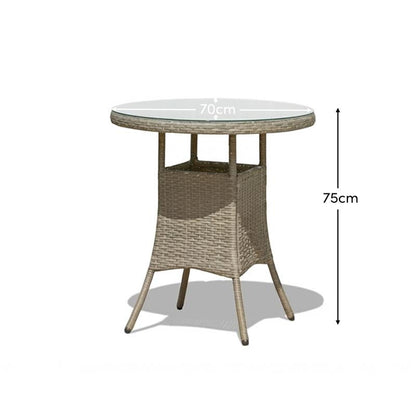Kemble 2 Seater Round Rattan Garden Bistro Table - Light Grey with Clear Glass Top - Laura James