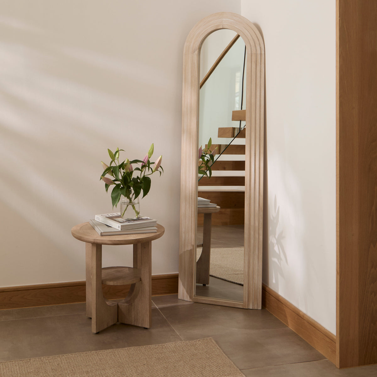 Kubu 170 x 50cm Wooden Arch Mirror - Whitewash - Laura James