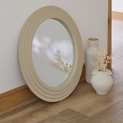 Kubu 70cm Wooden Round Mirror - Taupe - Laura James