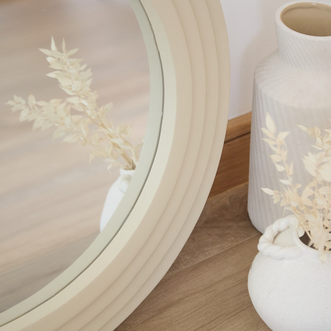 Kubu 70cm Wooden Round Mirror - Taupe - Laura James