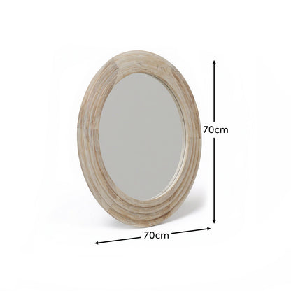 Kubu 70cm Wooden Round Mirror - Whitewash - Laura James