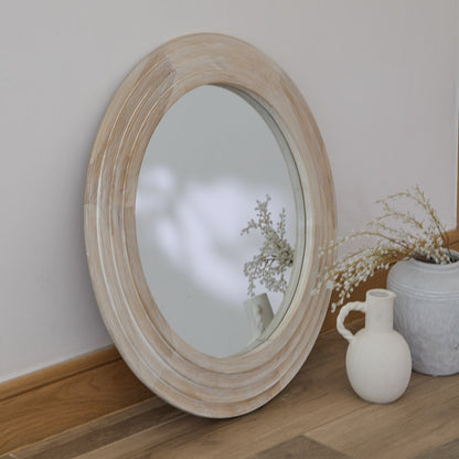 Kubu 70cm Wooden Round Mirror - Whitewash - Laura James
