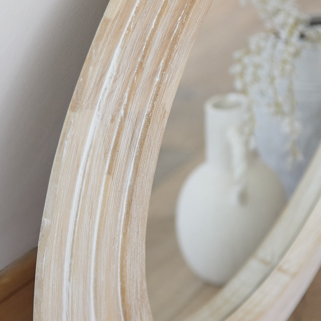 Kubu 70cm Wooden Round Mirror - Whitewash - Laura James