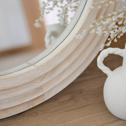 Kubu 70cm Wooden Round Mirror - Whitewash - Laura James