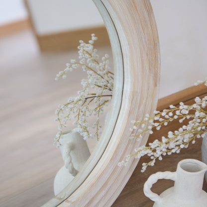 Kubu 70cm Wooden Round Mirror - Whitewash - Laura James
