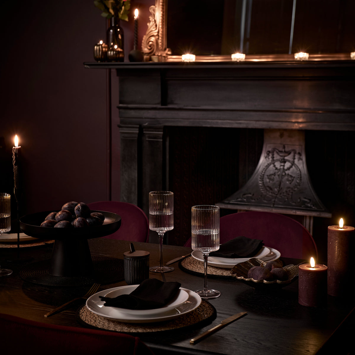 Raleigh 160cm Black Oak Dining Table Set - 6 Seater - Marilyn Dining Chairs - Burgundy Red with Black Oak Legs -  Laura James