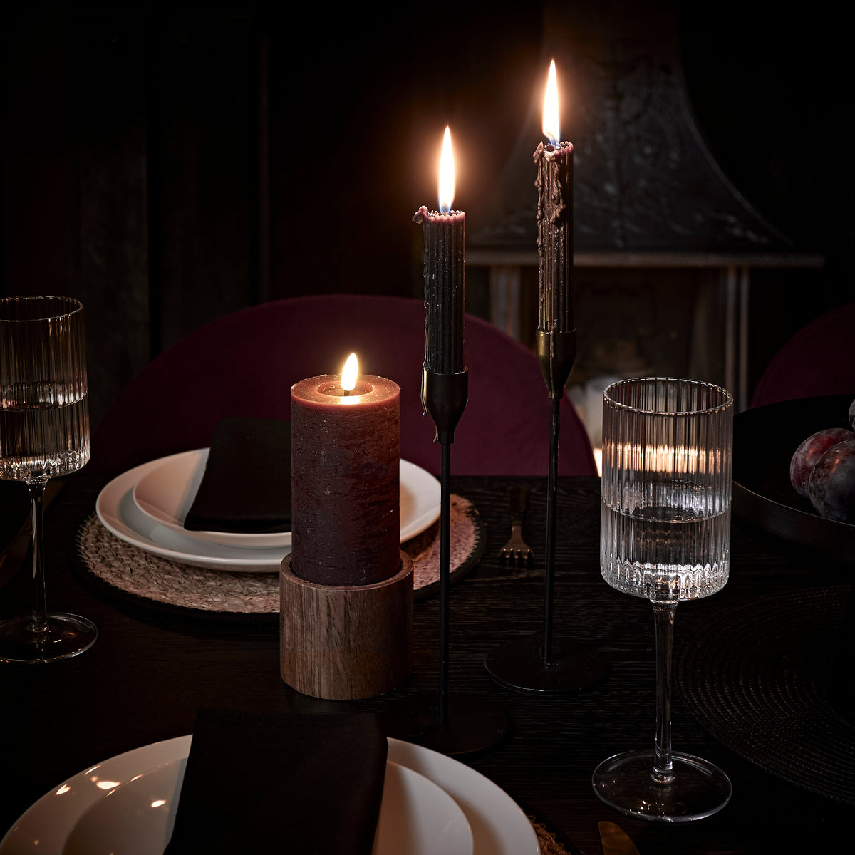 Raleigh 160cm Black Oak Dining Table Set - 6 Seater - Marilyn Dining Chairs - Burgundy Red with Black Oak Legs -  Laura James