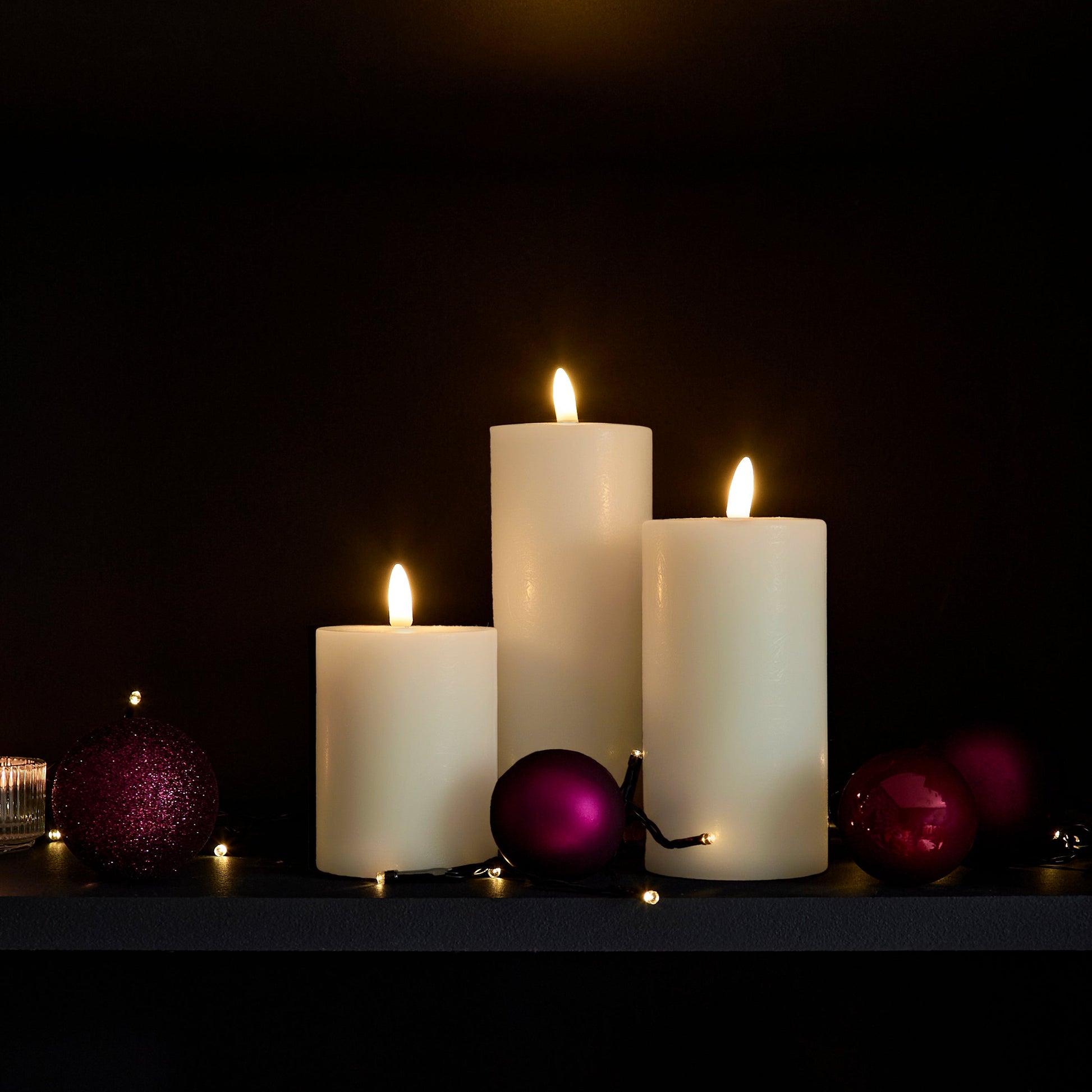 Samsta Battery Pillar Candles - Set of 3 - Warm White - Laura James 