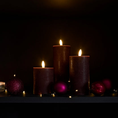 Samsta Battery Pillar Candles - Set of 3 - Burgundy Red