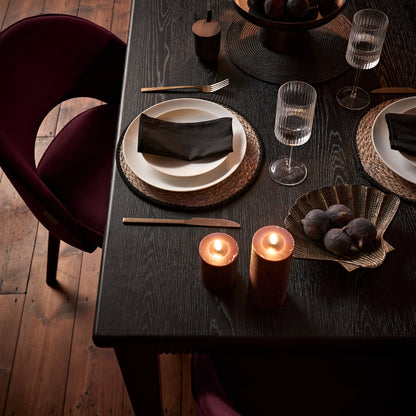 Raleigh 160cm Black Oak Dining Table Set - 6 Seater - Marilyn Dining Chairs - Burgundy Red with Black Oak Legs -  Laura James