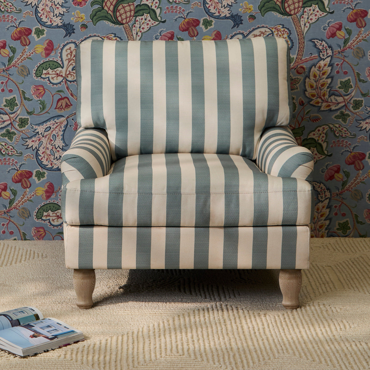 Brea Armchair -  Blue Stripe with Whitewash Legs - Laura James