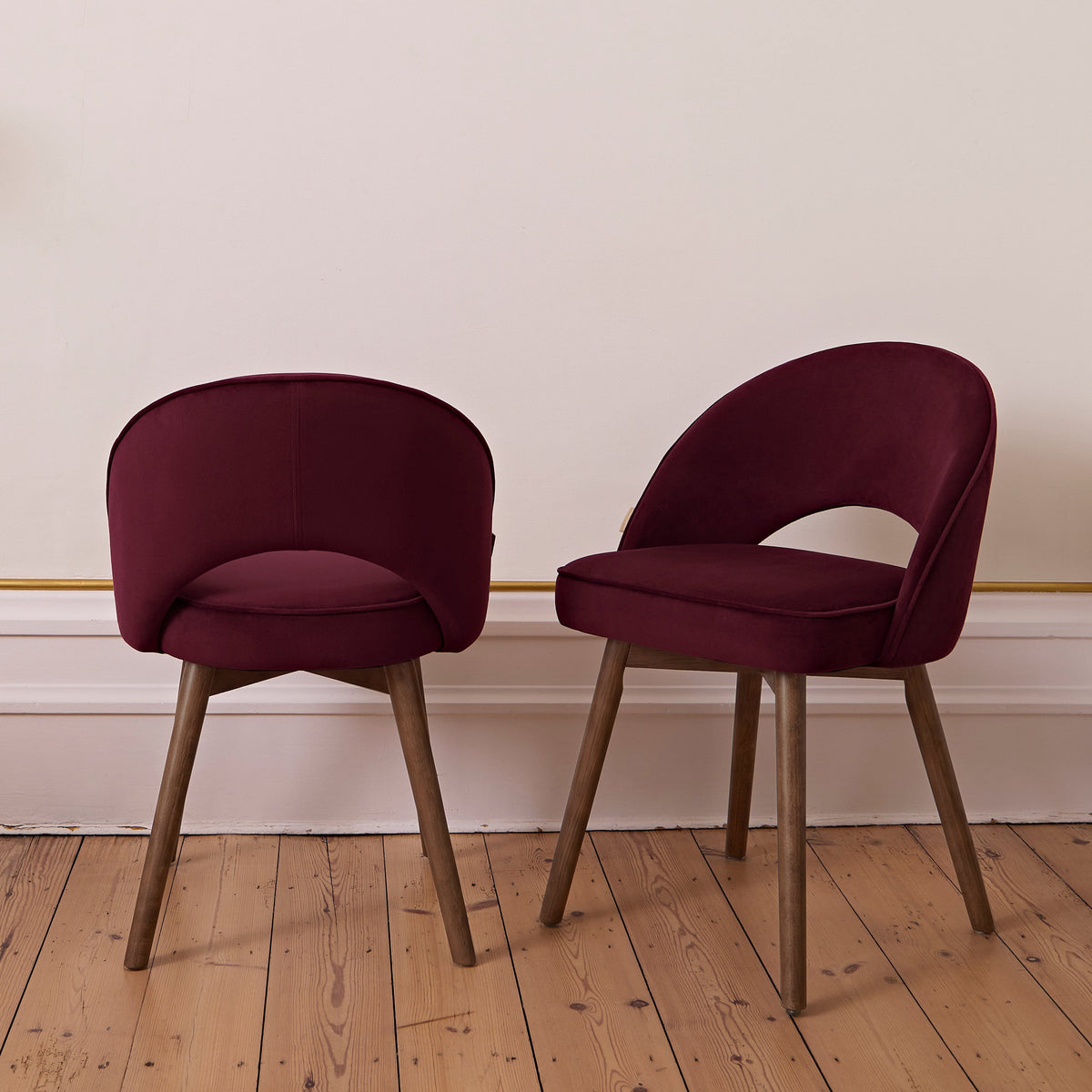 Marilyn Burgundy Red Dining Chair - Set of 2 - Coffee Brown Mango Wood Legs - Laura James 