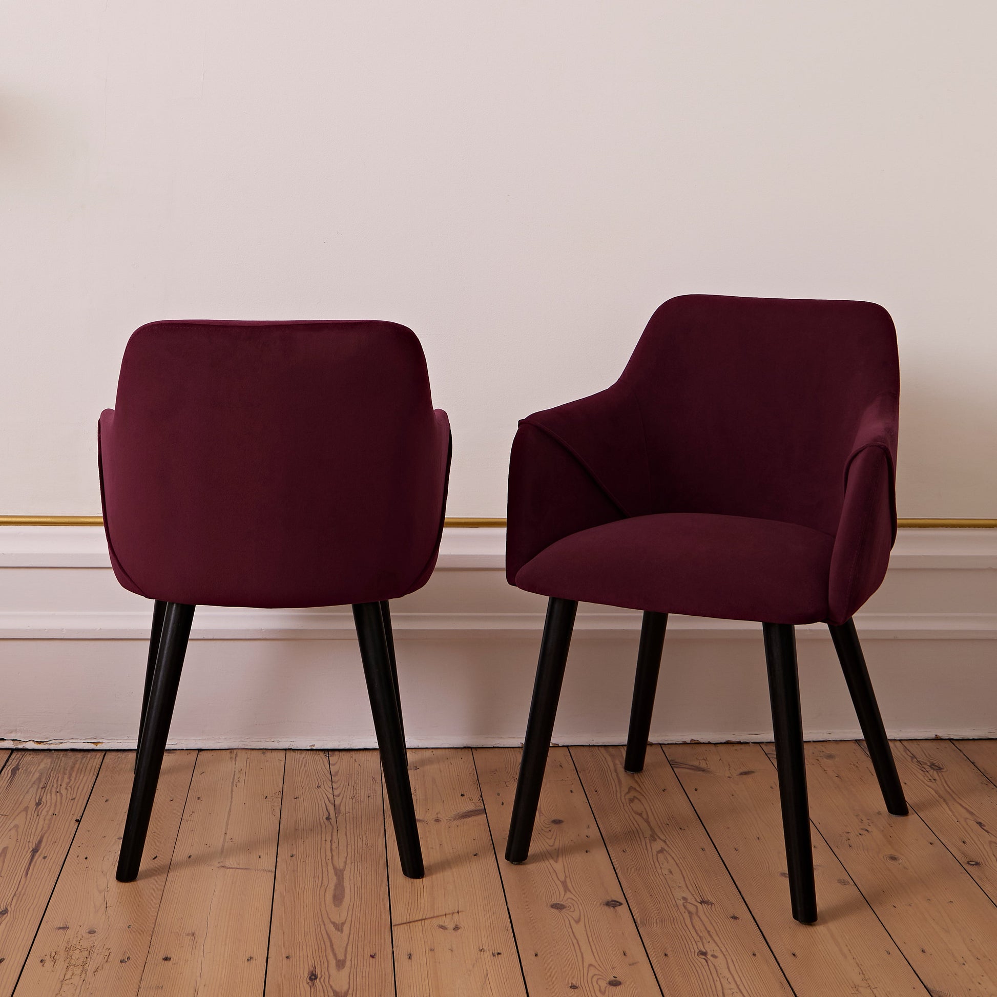 Freya Burgundy Red Armchair - Set of 2 - Black Oak Legs - Laura James