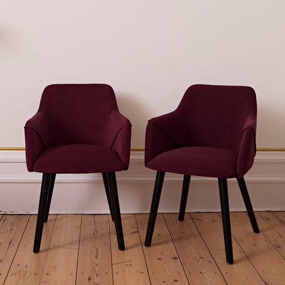 Freya Burgundy Red Armchair - Set of 2 - Black Oak Legs - Laura James