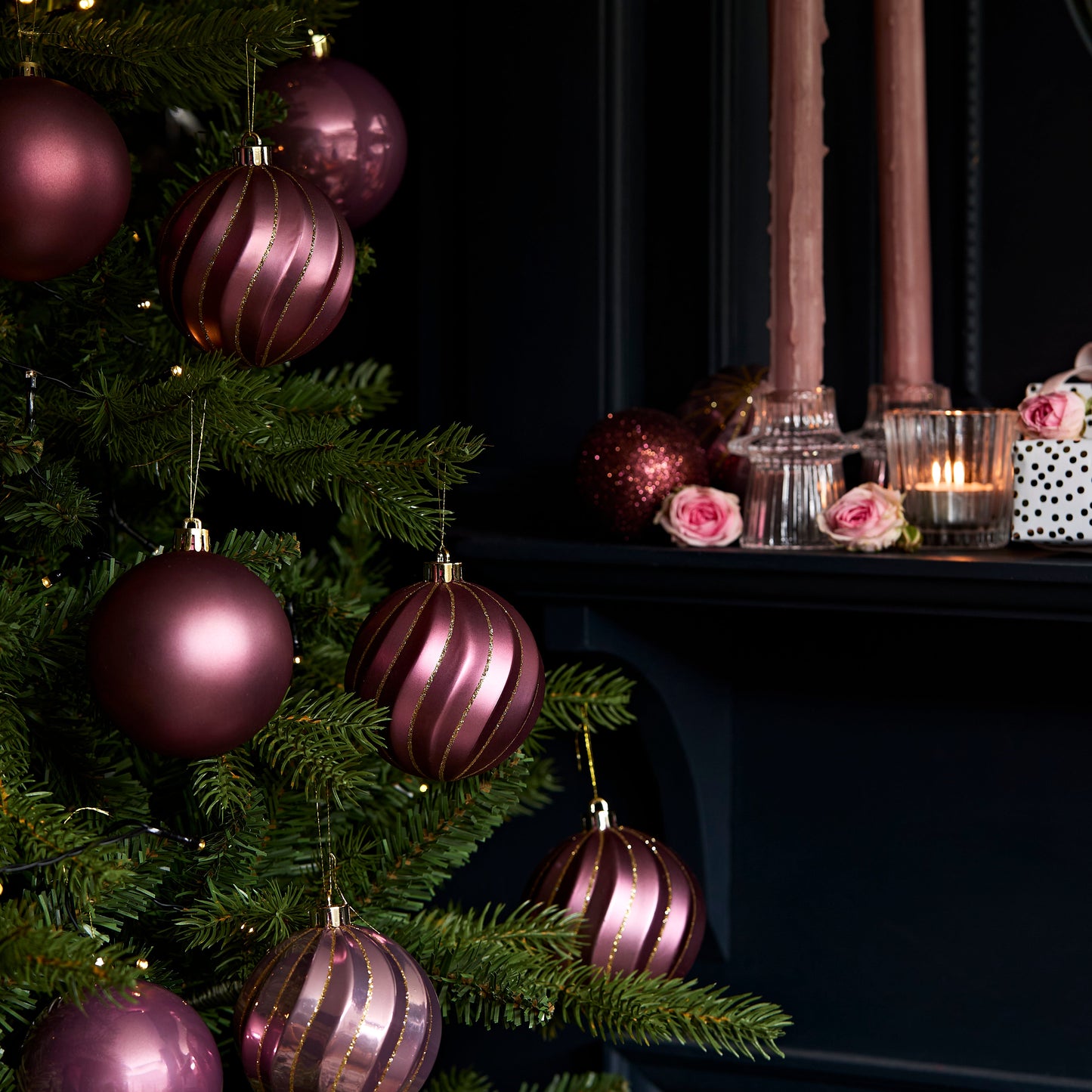 Valen Shatterproof 8cm Mixed Swirl Baubles - Set of 6 - Blush Pink