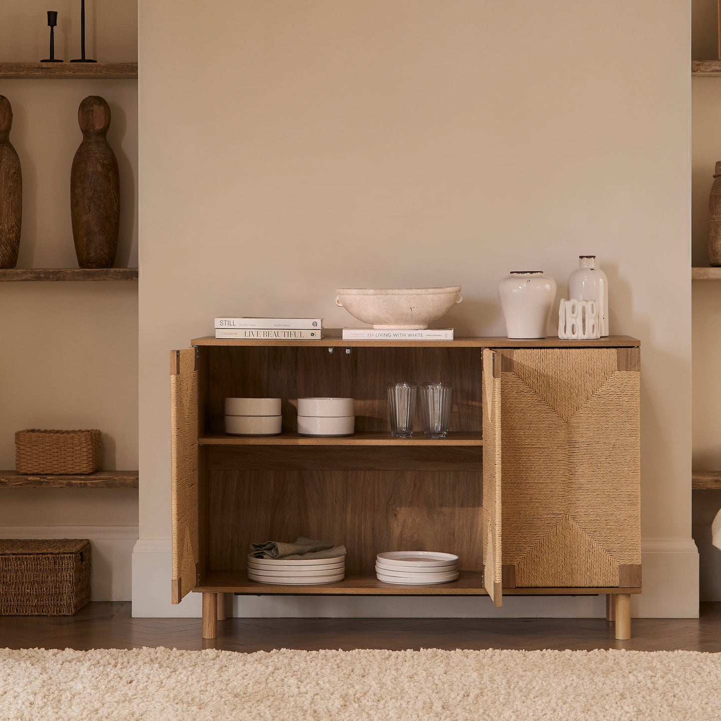 Paloma Natural Weave 3 Door Large Sideboard - Natural Oak - Laura James