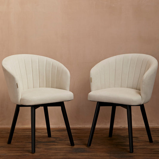 Arabella Natural Beige Dining Chair - Set of 2 - Black Oak Legs - Laura James 