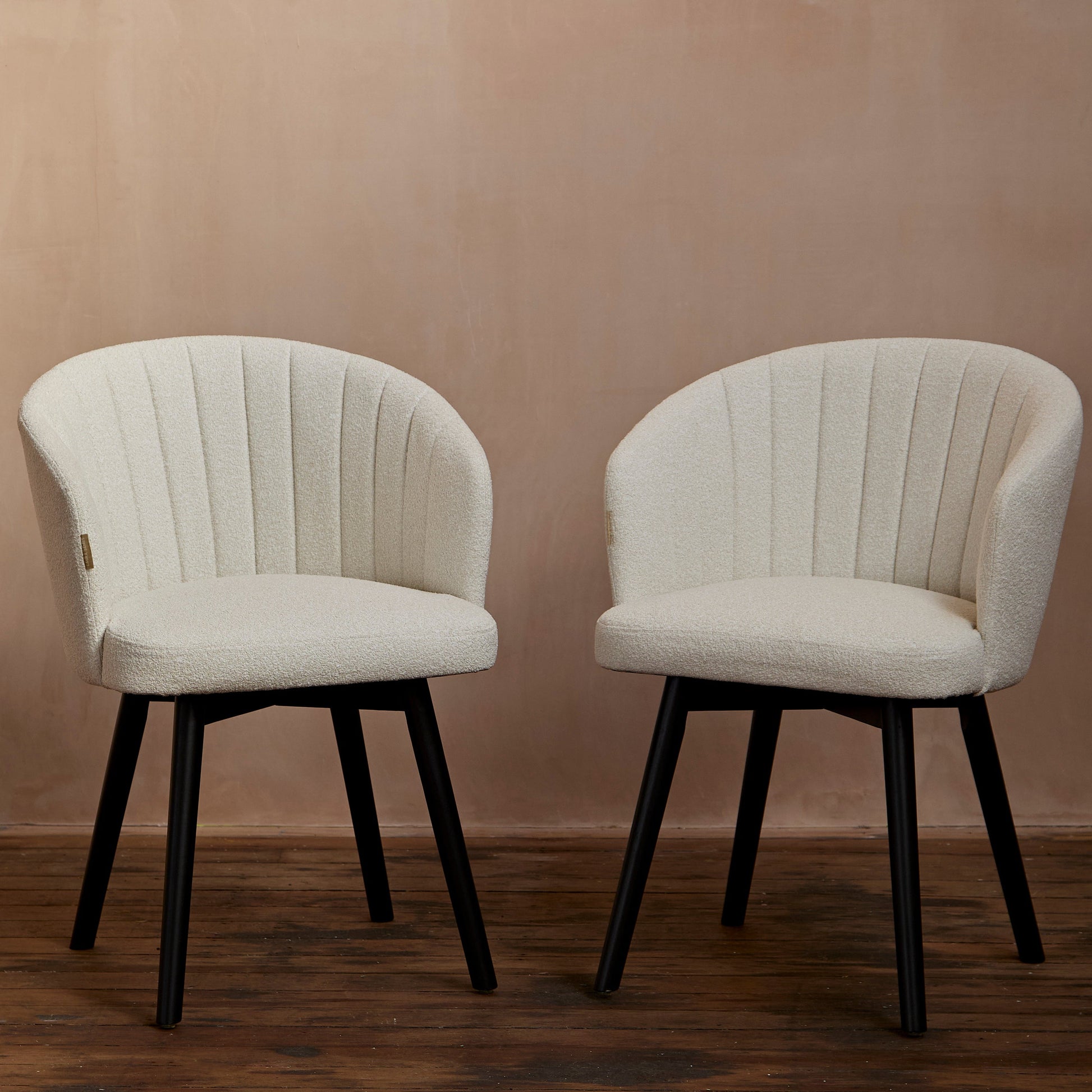 Arabella Light Beige Boucle Dining Chairs - Set of 2 - Black Oak Legs - Laura James 