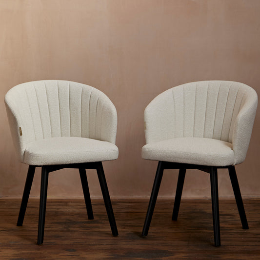 Arabella Light Beige Boucle Dining Chairs - Set of 2 - Black Oak Legs - Laura James 