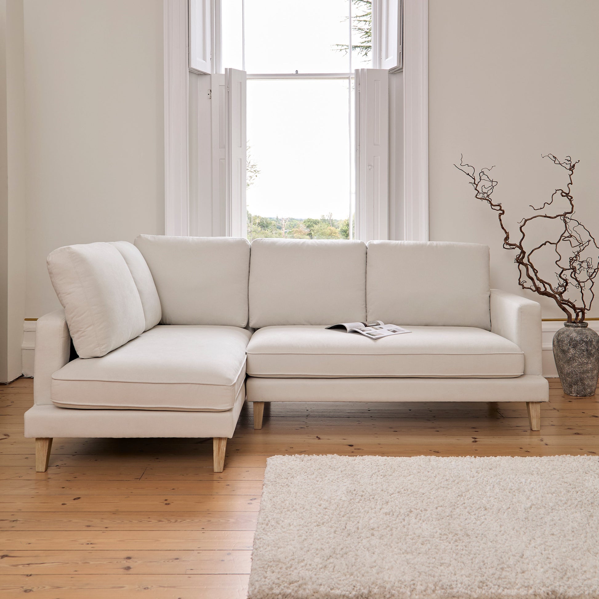 Gillian 3 Seater Large Corner Sofa - Ivory with Whitewash Legs - Laura James 