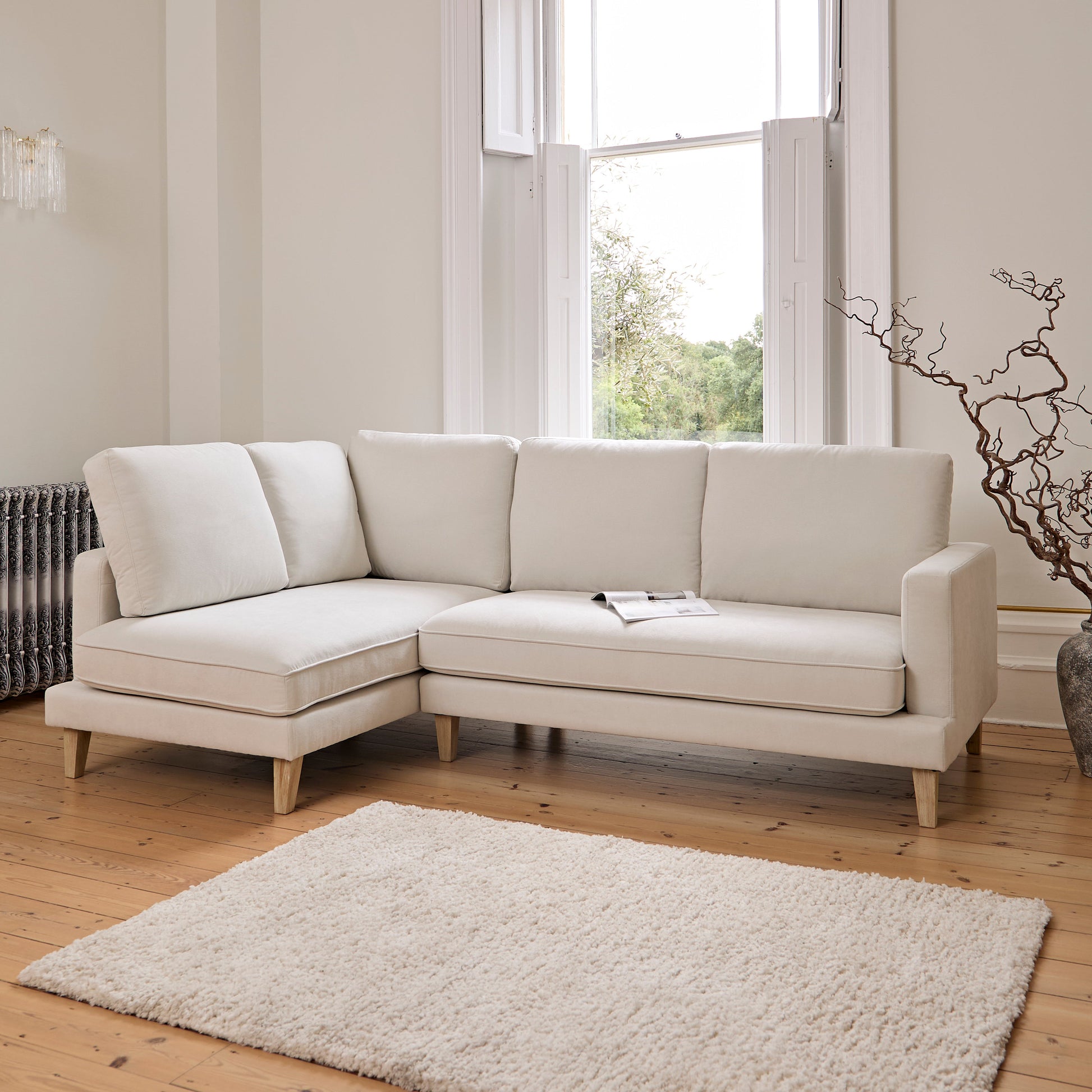 Gillian 3 Seater Large Corner Sofa - Ivory with Whitewash Legs - Laura James 