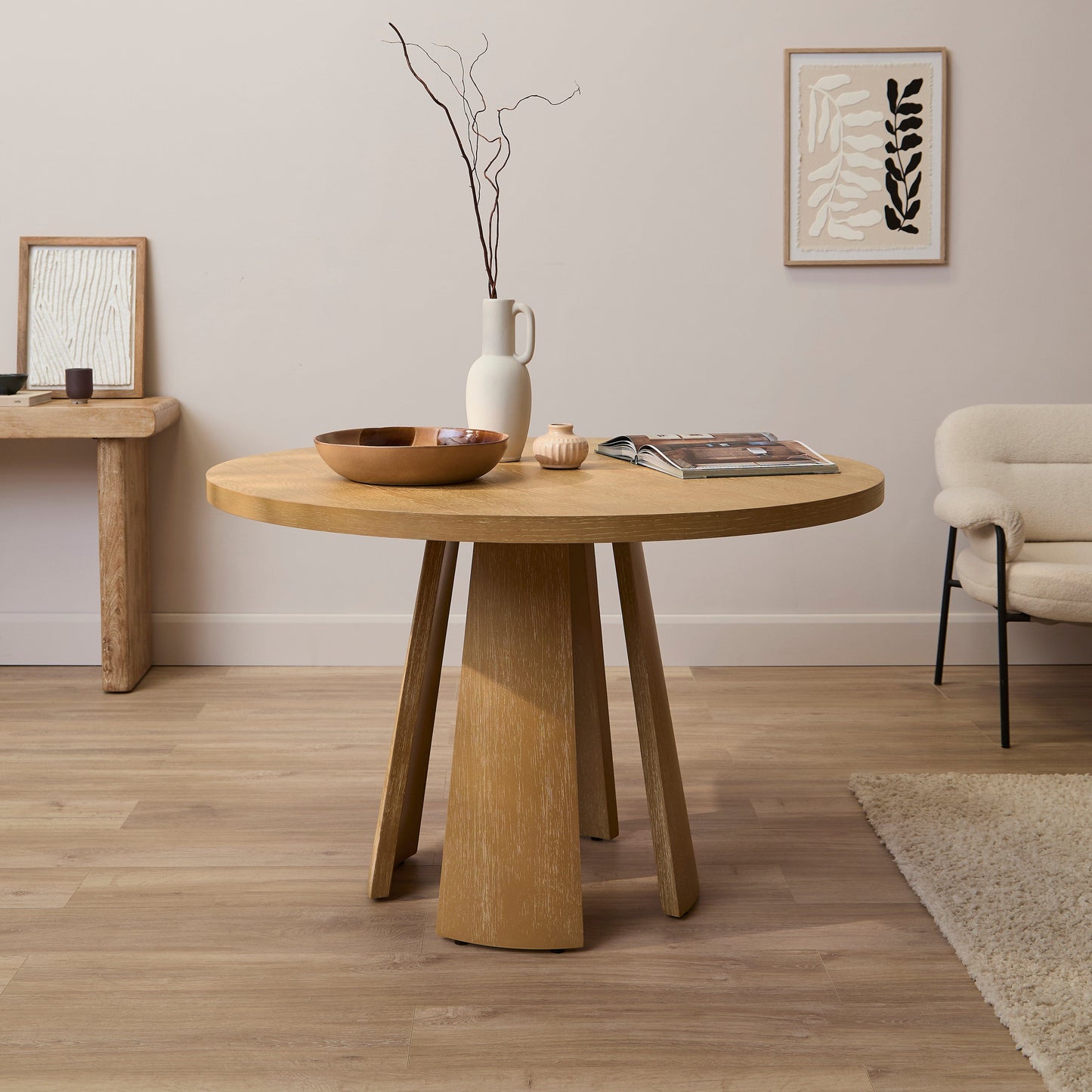 Farren Whitewash Oak Round Dining Table - Laura James