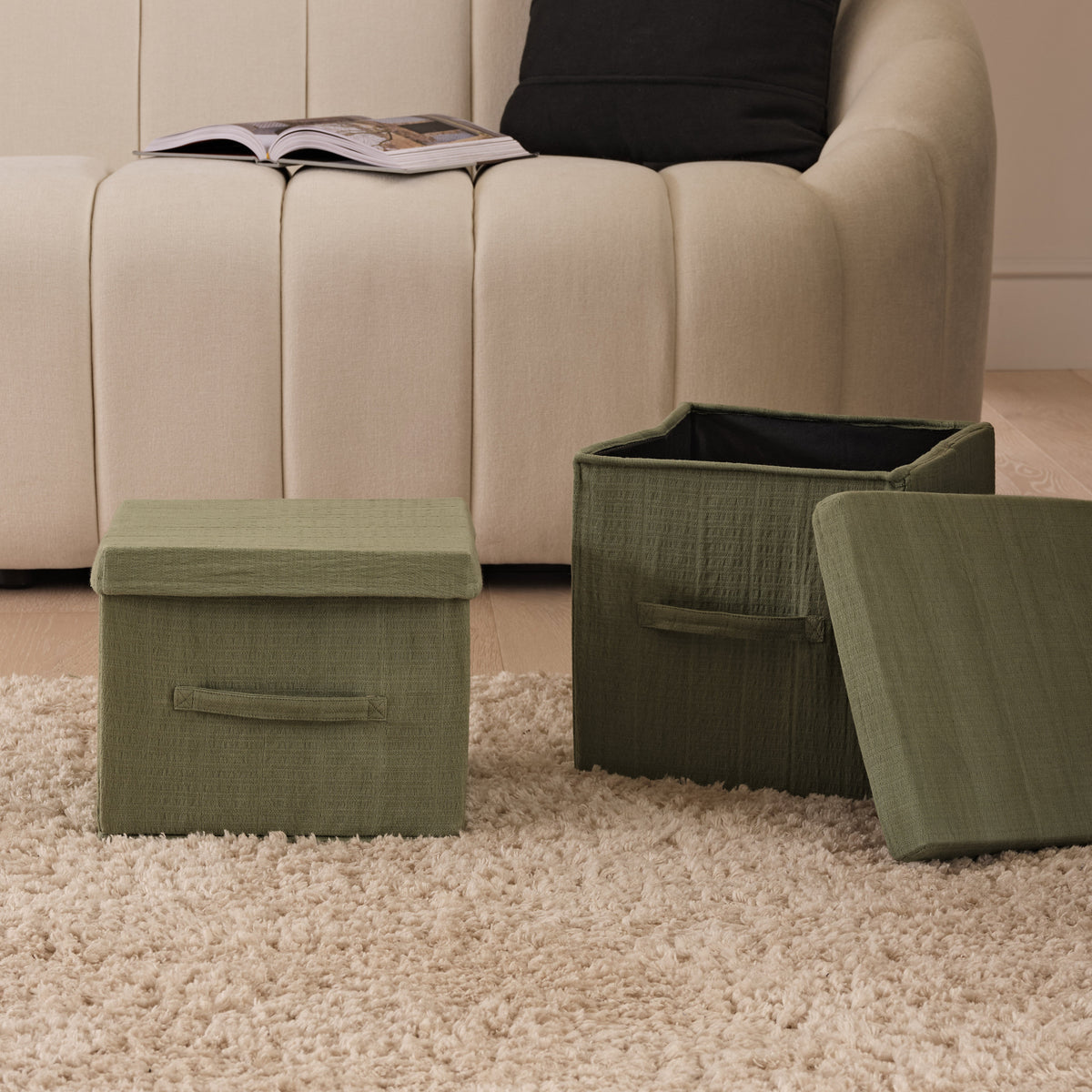 Cara 24cm Basket - Olive Green Geometric - Laura James 