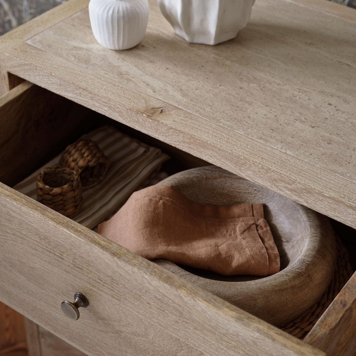Colton 120cm 4 Drawer Chest of Drawers - Chalked Mango Wood & Travertine - Laura James 