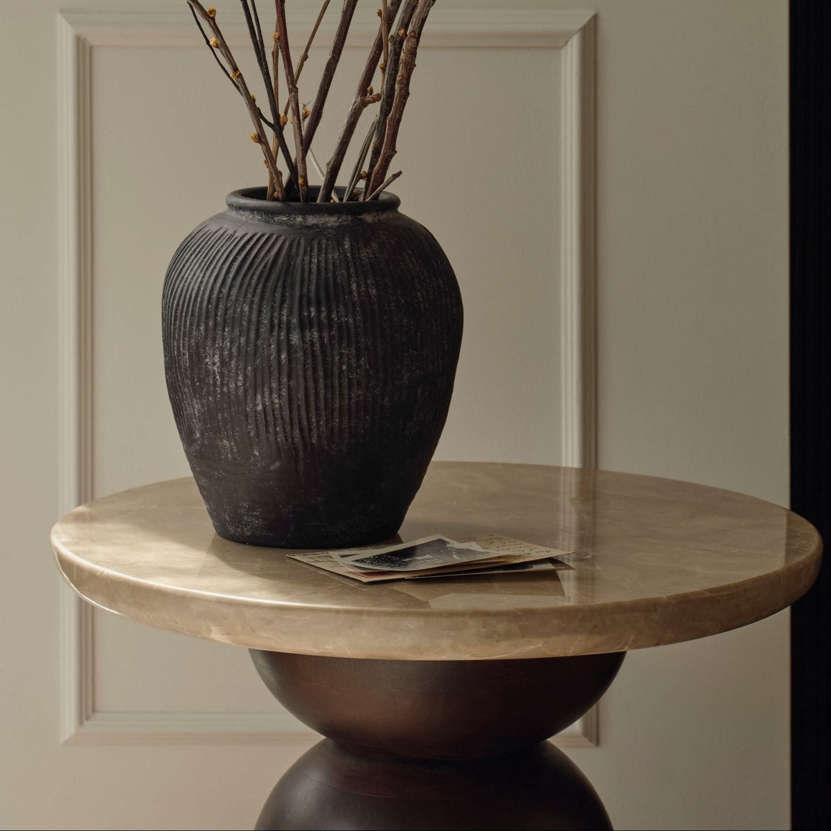 Sorrell Lady Grey Marble & Coffee Brown Mango Wood Round Side Table