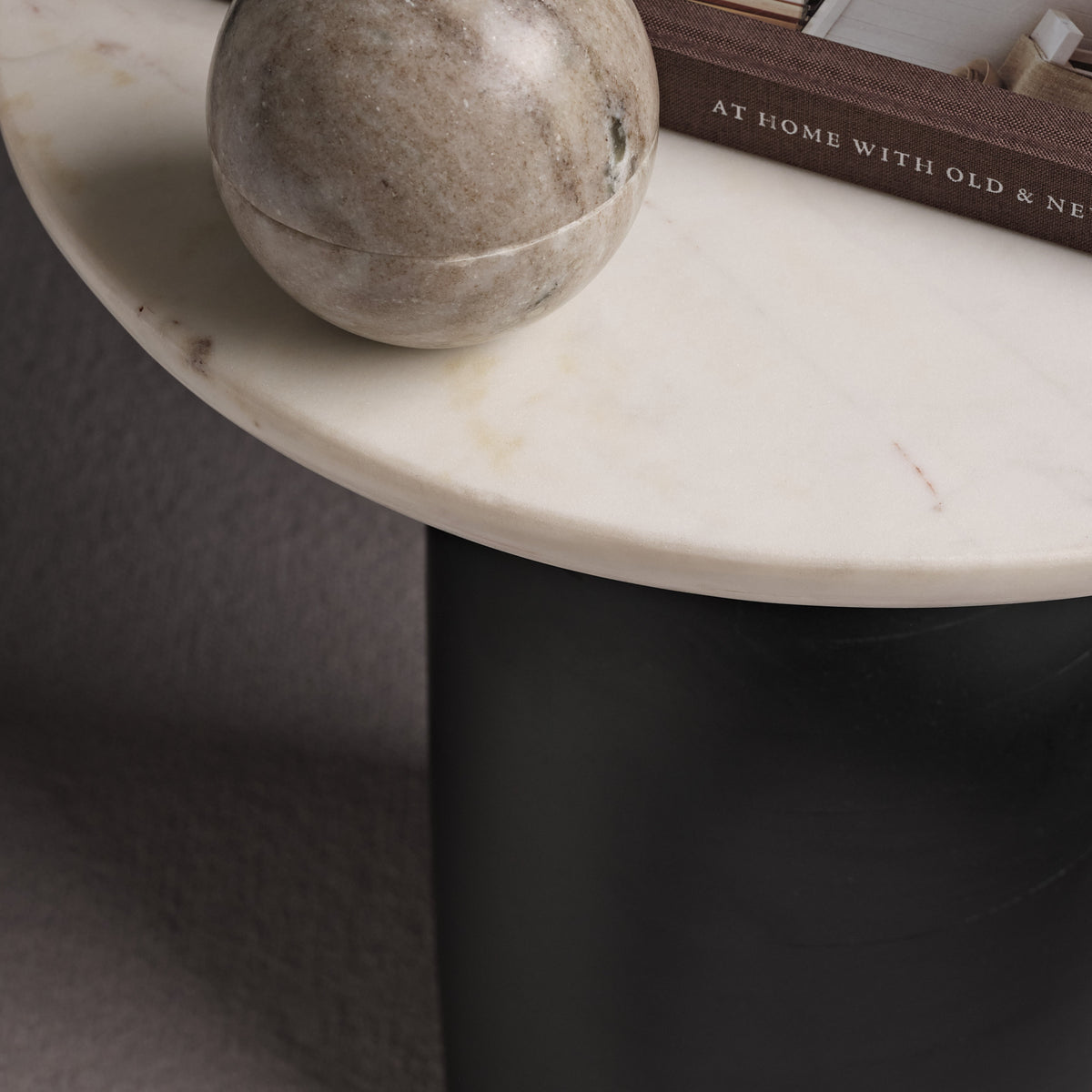 Sorrell Jet Black Mango Wood & White Marble Round Side Table - Laura James 