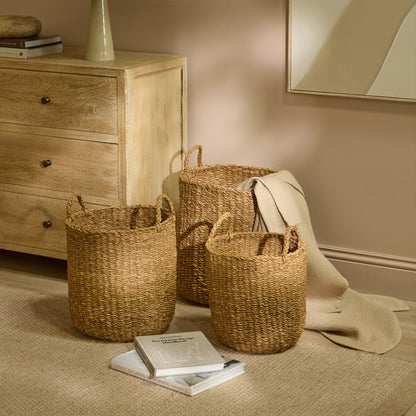 Asika 35cm Round Typha Basket - Natural - Laura James 