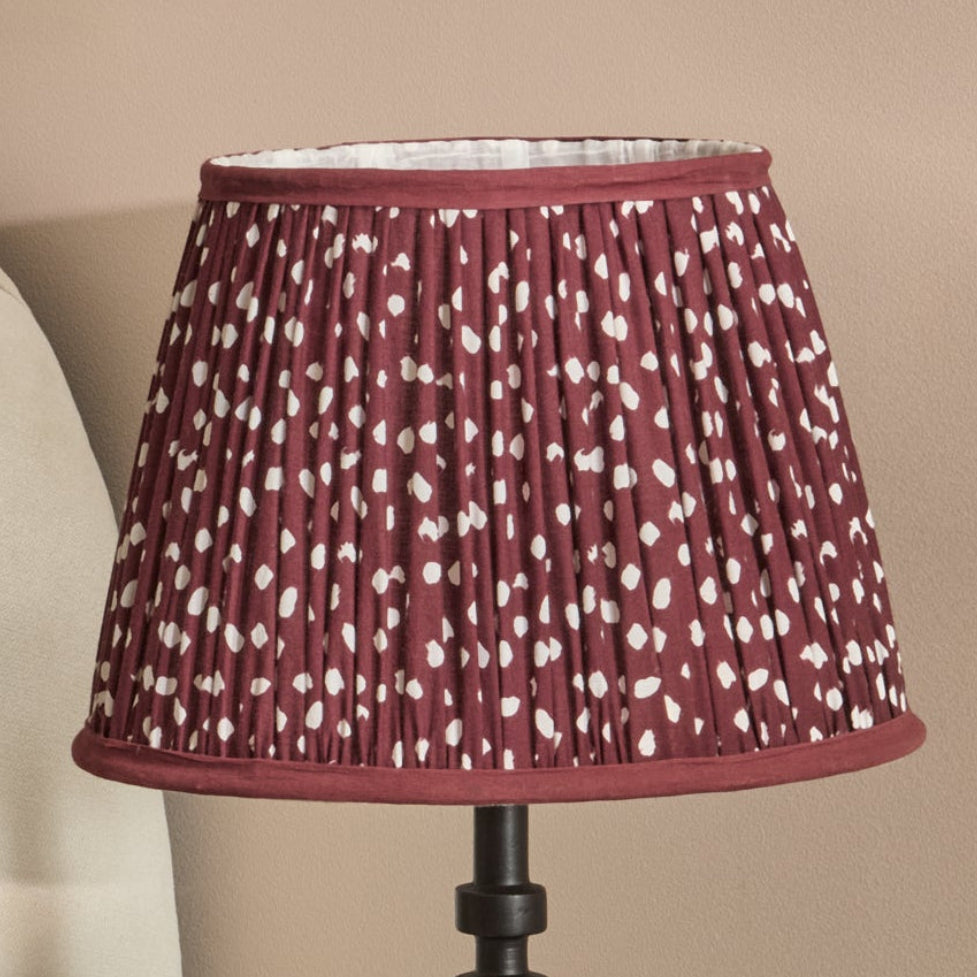 Nimana 25cm Gathered Lamp Shade - Burgundy Spot - Laura James 