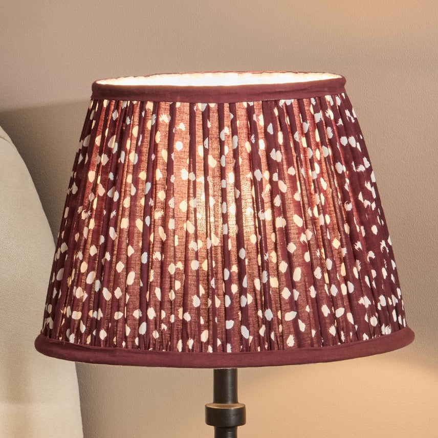 Nimana 30cm Gathered Lamp Shade - Burgundy Spot - Laura James 