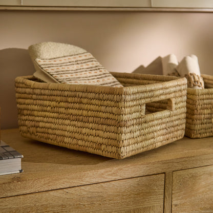 Kasheli 40x35cm Rectangular Basket - Natural Date Leaf - Laura James 