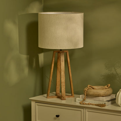 Konduru 70cm Table Lamp - Natural Fabric and Natural Mango Wood - Laura James 