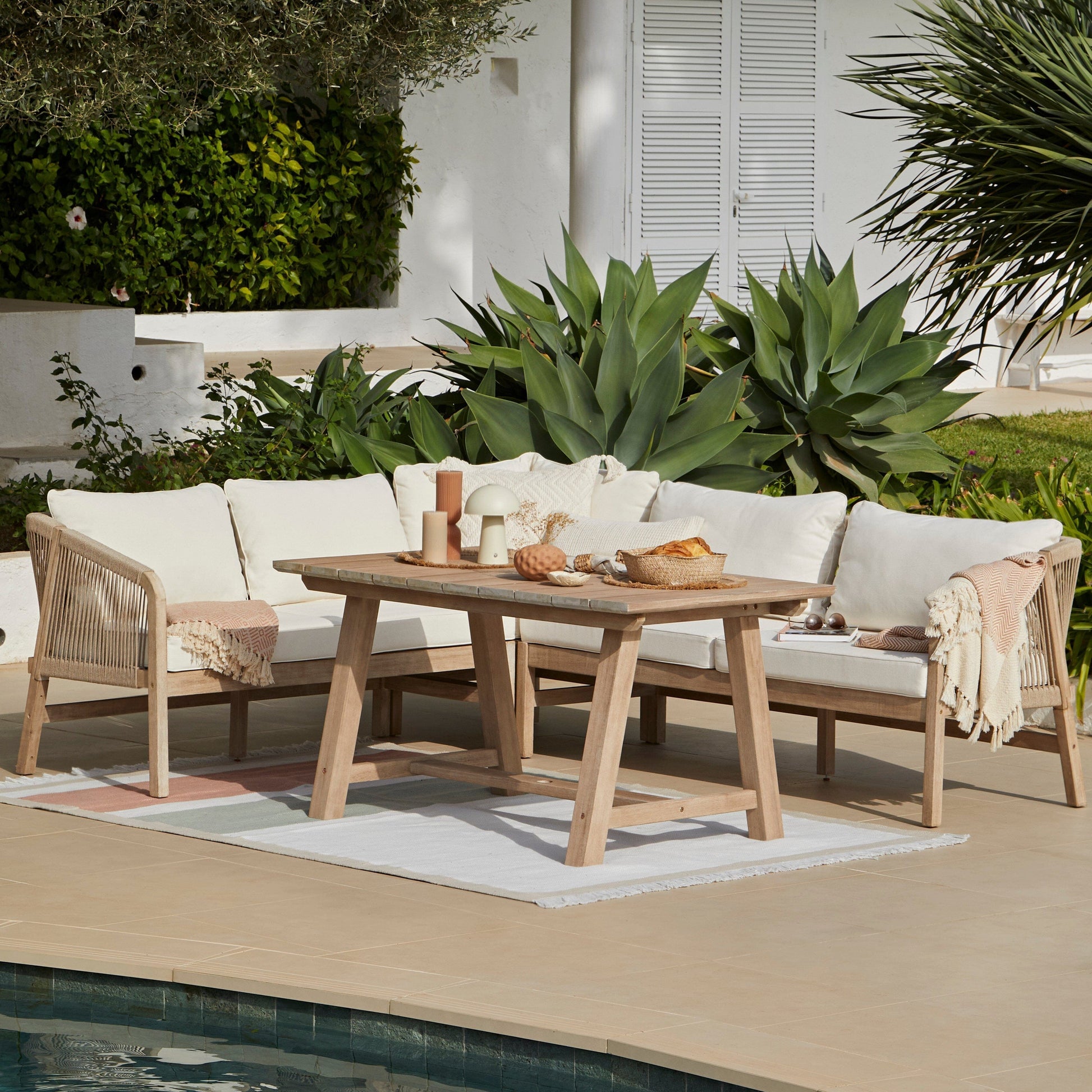 Shiro Wooden Garden Corner Dining Sofa Set - Laura James 