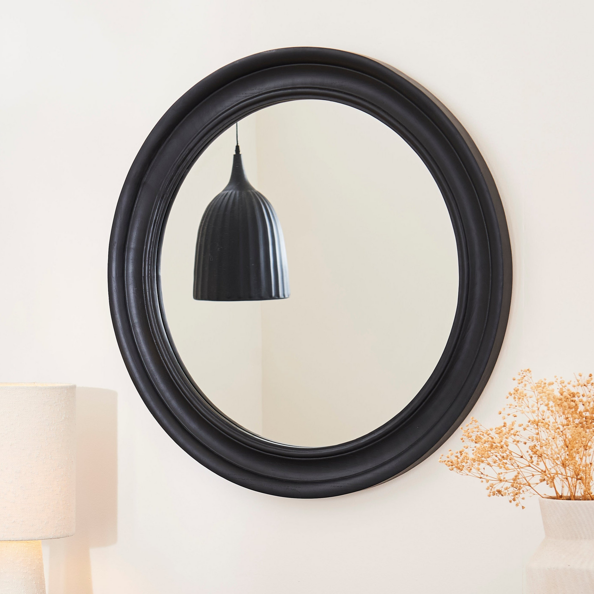 Langton 75cm Wooden Mirror - Black - lAURA james