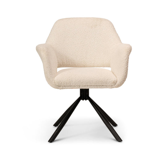 Parker Boucle Office Chair - White with Black Metal Legs