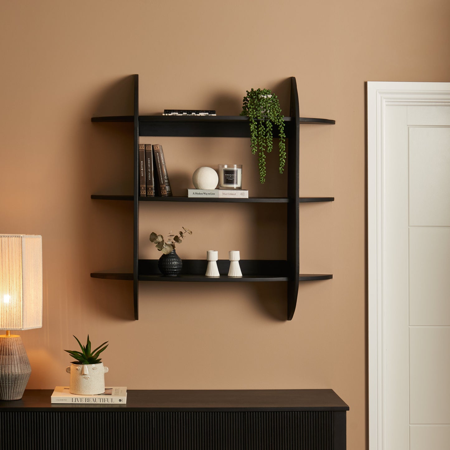 Layla Jet Black Acacia Shelving Unit - Laura James 