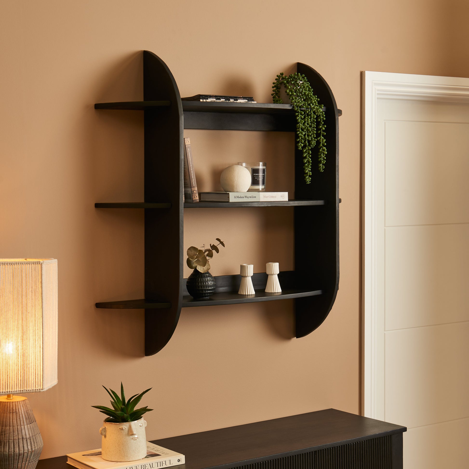 Layla Jet Black Acacia Shelving Unit - Laura James 