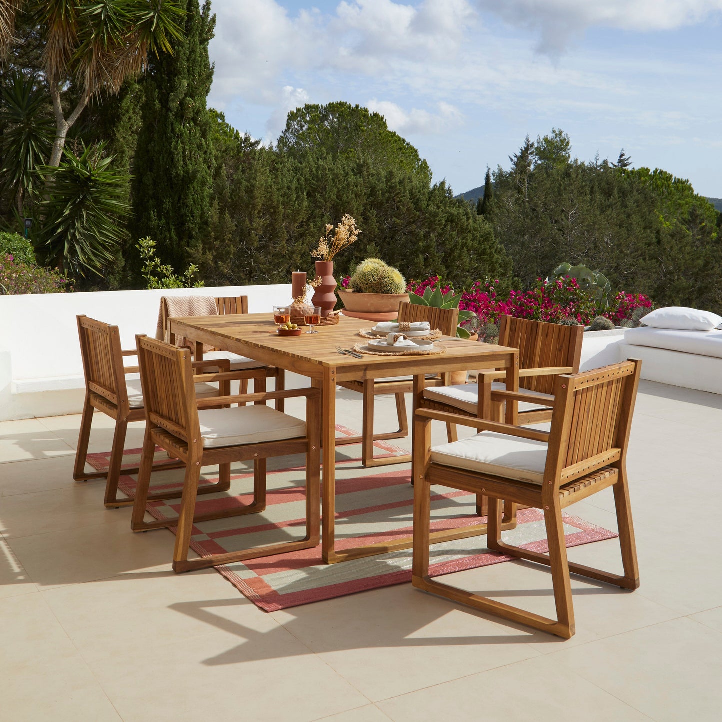 Lennox Wooden Garden Armchairs with Cushions - Set of 2