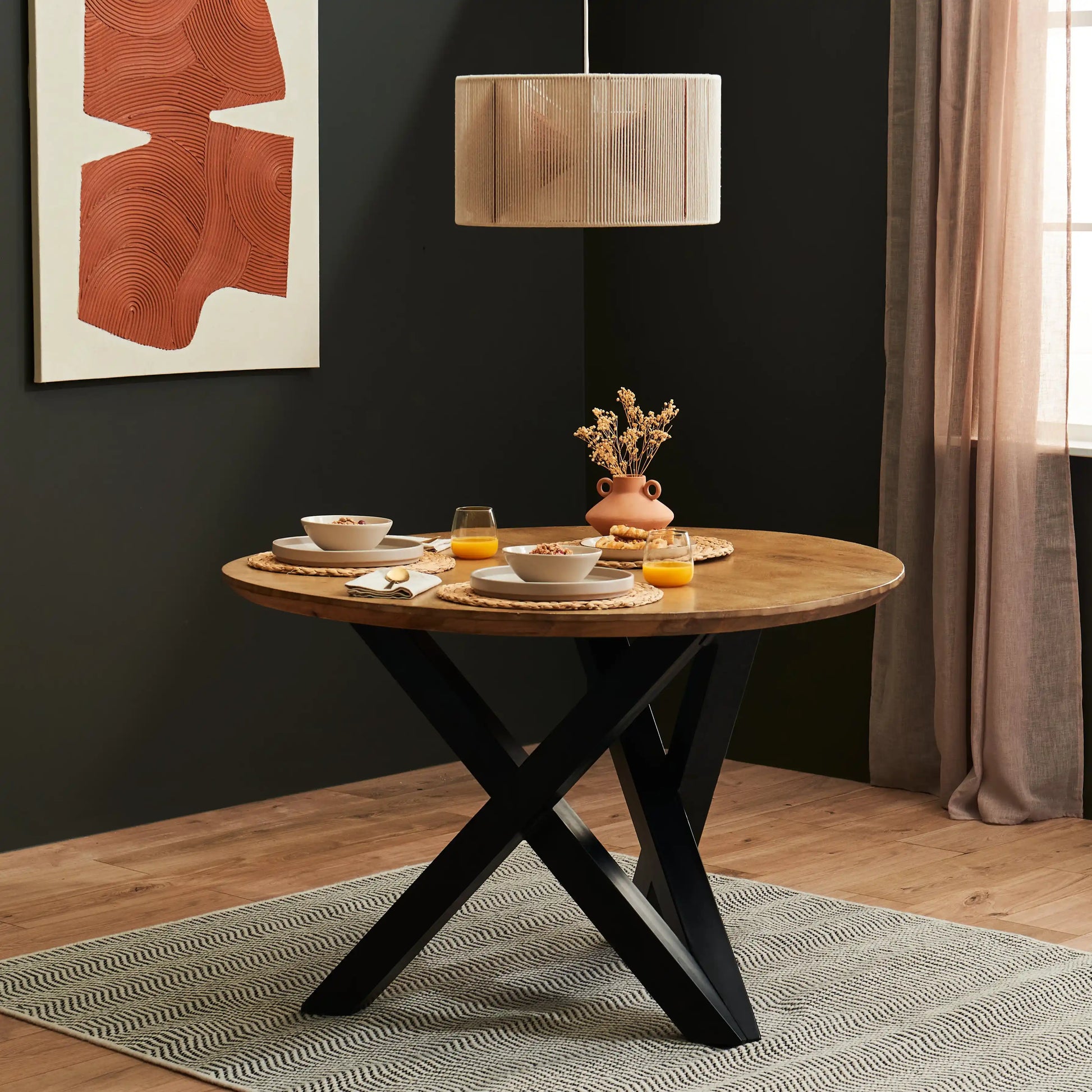 Levi Round Chalked Mango Wood Dining Table with Black Legs - Laura James – Laura James Ireland