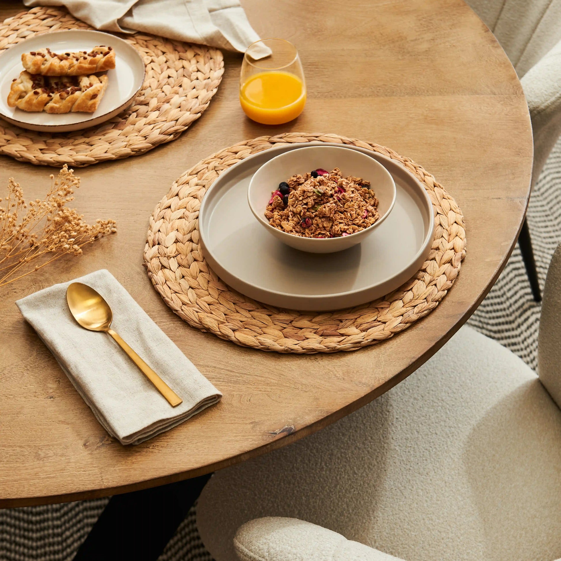 Levi Round Chalked Mango Wood Dining Table with Black Legs - Laura James