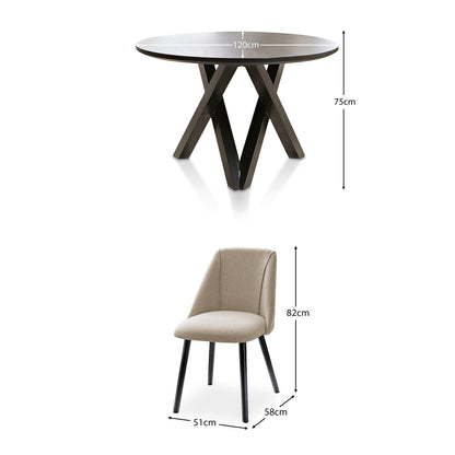 Levi Black Dining Table Set - 4 Seater - Freya Oatmeal Dining Chairs with black oak legs