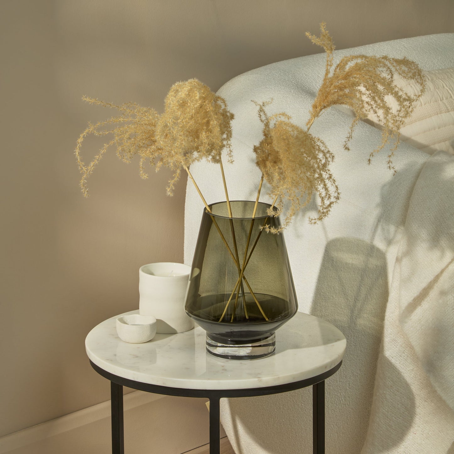 Lugano 22cm Glass Hurricane Vase - Smoke Grey