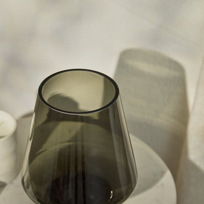 Lugano 22cm Glass Hurricane Vase - Smoke Grey